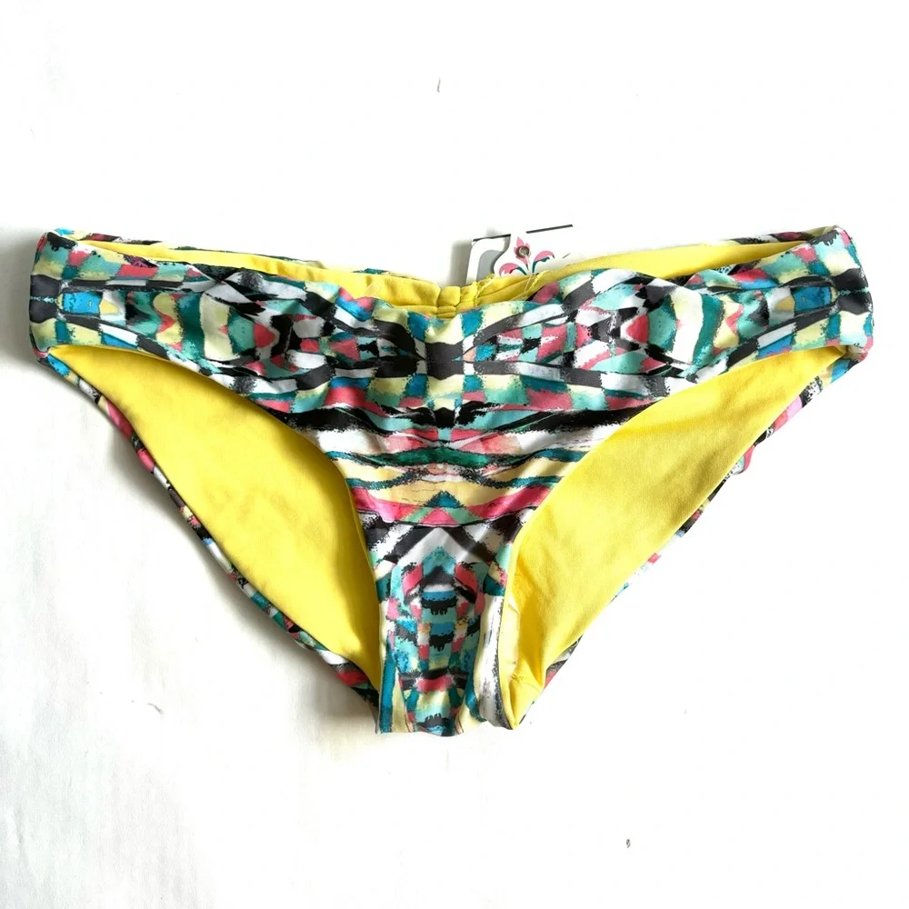 BECCA By Rebecca Virtue Paisley 2 Piece Bikini Top Bottom Set Yellow Size Small